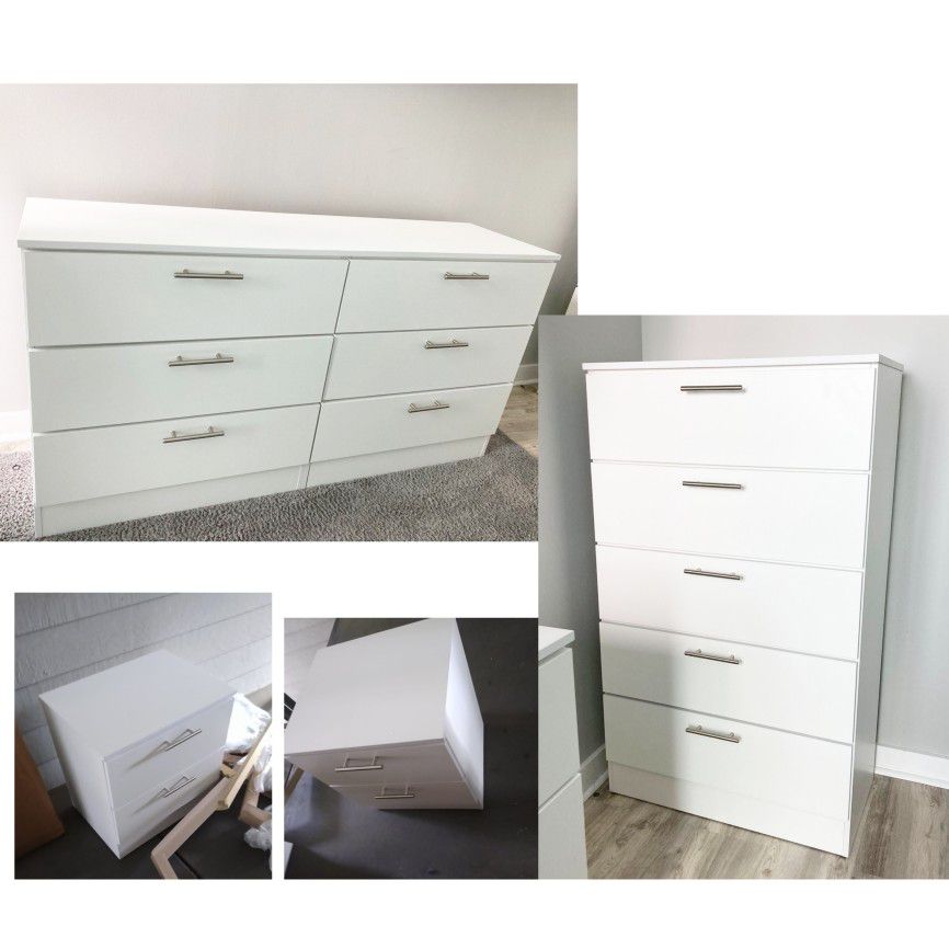 NEW DRESSER CHEST AND 2 NIGHTSTANDS.  SET ALSO SOLD SEPARATELY 