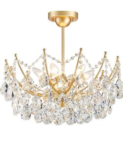 Crystal Chandelier Light, Semi Flush Mount Ceiling Light Fixture, Modern Gold Ceiling Lamp