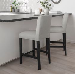 Set of 5 IKEA Bar-Height Bar Stools with Backrest - Black Frame w/ Orrsta Light Gray Cushions