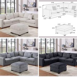 3Pc Sectional Set 99"X99" Available I Ivory,Gray, dark gray,black,brown,green,Corduroy 