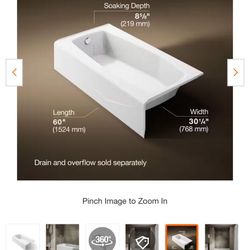 Villager 60 in. x 30.25 in. Soaking Bathtub with Left-Hand Drain in White by KOHLER
