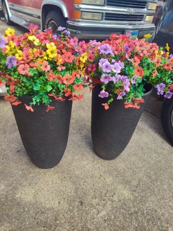 Tall Dark Planters with Artificial Flowers HIGH QUALITY ITEMS AVAILABLE