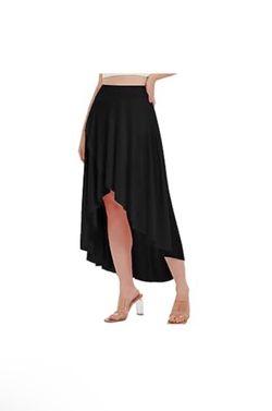 Catherines High Low Skirts size 1X Asymmetrical Black Flowy Maxi elastic waist