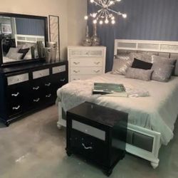 4 PCS Bedroom Set Queen or King Bed Dresser Nightstand Mirror Chest Options Barzini 