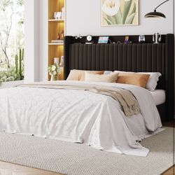 King Size Lift Up Storage Bed Frame, Storage Shelf Headboard with Charging Station