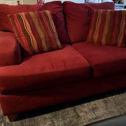 Red Fabric Loveseat Couch With Accent Pillows (FREE)