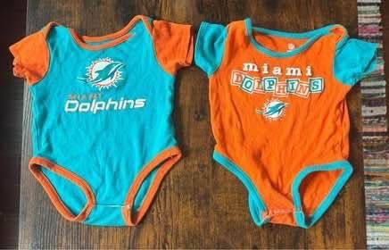 Miami Dolphins NFL Football Onesies Baby size 12 months $5 for both