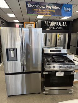 Samsung Stainless Steel Refrigerator and Gas Range Set