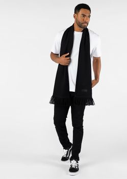 NEW - Ethika 100%  Pure Cashmere Black Soft Scarf, Brown Leather Logo, Men, Women, Unisex