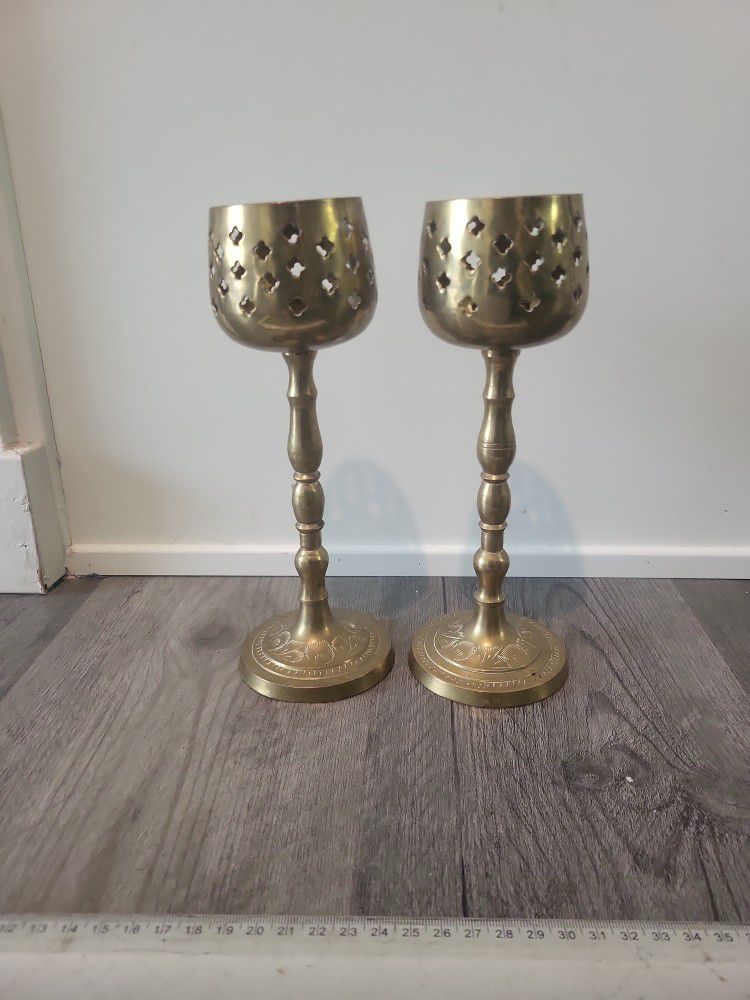 Pair Of Vintage Brass Candlestick Holders 