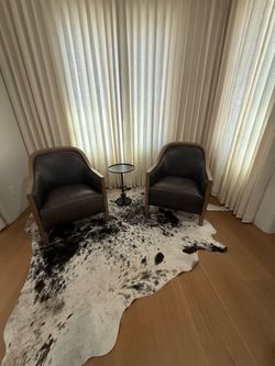 Pair of Arhaus Leather & Wood Accent Chairs