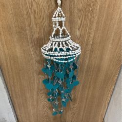 WIND CHIME CAPIZ MIRROR SHELL TEAL