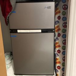 Arctic King 3.2 Cu ft Two Door Mini Fridge with Freezer, Stainless Steel,