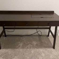 Walnut Midcentury Desk With Drawers And Outlets