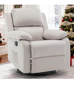Korser Recliner Chair, 360 Swivel Rocker Chair for Adults White