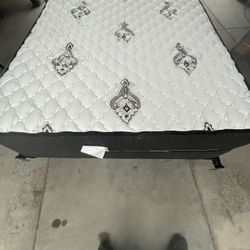 Queen mattress and boxspring and frame