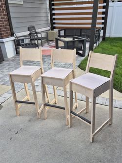 Set of 3 Wood Bar Stools with Back