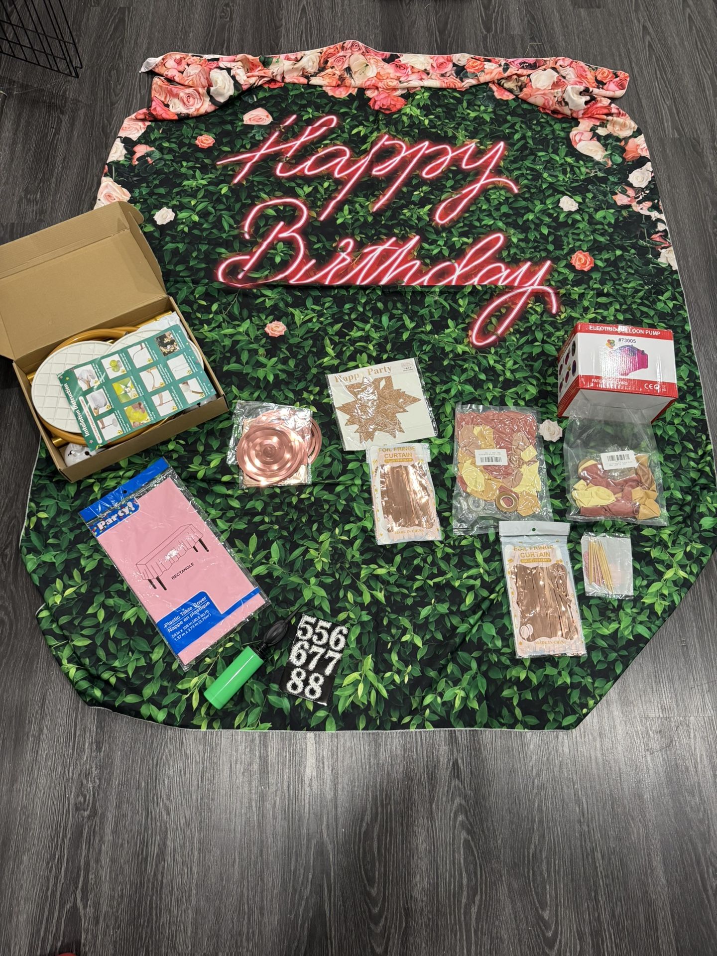 Happy Birthday Party Bundle/Kit with Backdrop, Balloon Pump, Balloons and Accessories