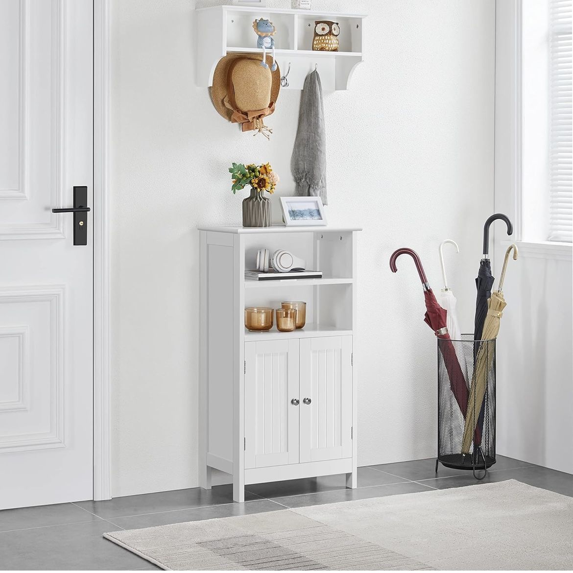 Bathroom Floor Cabinet, Free Standing Cabinet with Double Door and Adjustable Shelf, Side Tall Storage Organizer for Living Room/Kitchen/Hallway/Home