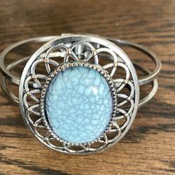 Faux Turquoise Silver Tone Bracelet 