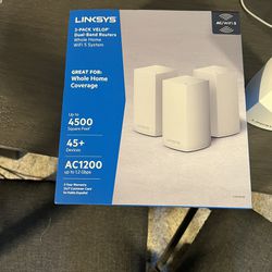 Used!! Linksys Velop - Dual Band - Mesh WiFi System - White AC1200 - 3-Pack