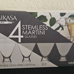Mikasa Craft Cocktail Set of 4 Stemless Martini Lead Free Crystal Glasses - New in Box