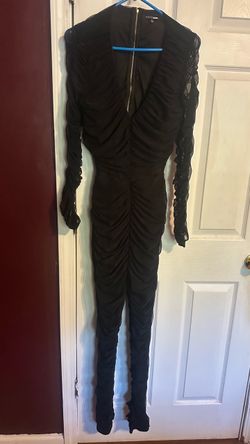 Fashion Nova Black Ruched Mesh Jumpsuit – Women’s Large