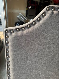 Gray Upholstered Headboard with Nailhead Trim – Queen