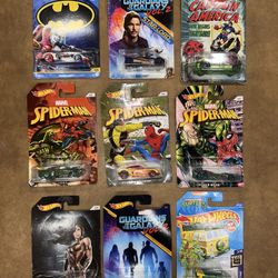(9) HotWheels SUPER HEROES car Lot 1:64, Wonder Woman, Harley QUINN, Star-lord, Captain America, Spider-Man,  🔥 OPEN TO TRADES 🚀