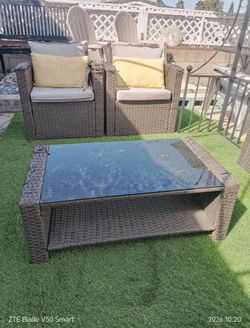 Outdoor Wicker Patio Set with Glass Coffee Table