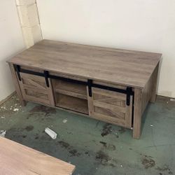 Coffee Table with Sliding Barn Doors & Storage, Wooden Center Rectangular Cabinet with Adjustable Shelves, for Livingroom, Bedroom, Home Office, Rusti