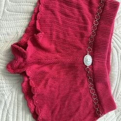 Forever 21 Pink Knit Shorts Size S Crochet Ruffle Hem Chain Belt Y2K