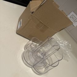 360 Rotating Makeup Organizer Clear Cosmetic Storage Holder Tray with 6 Compartment Makeup Brush Lip Gloss Organizer Case Bathroom Cabinet Vanity Desk