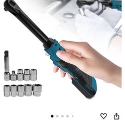 3/8" Cordless Ratchet Wrench, Extended Electric Ratchet Wrench Compatible With MAKITA 18V MAX Battery, 59Ft-Lbs Brushless Motor Ratchet with 8 Sockets