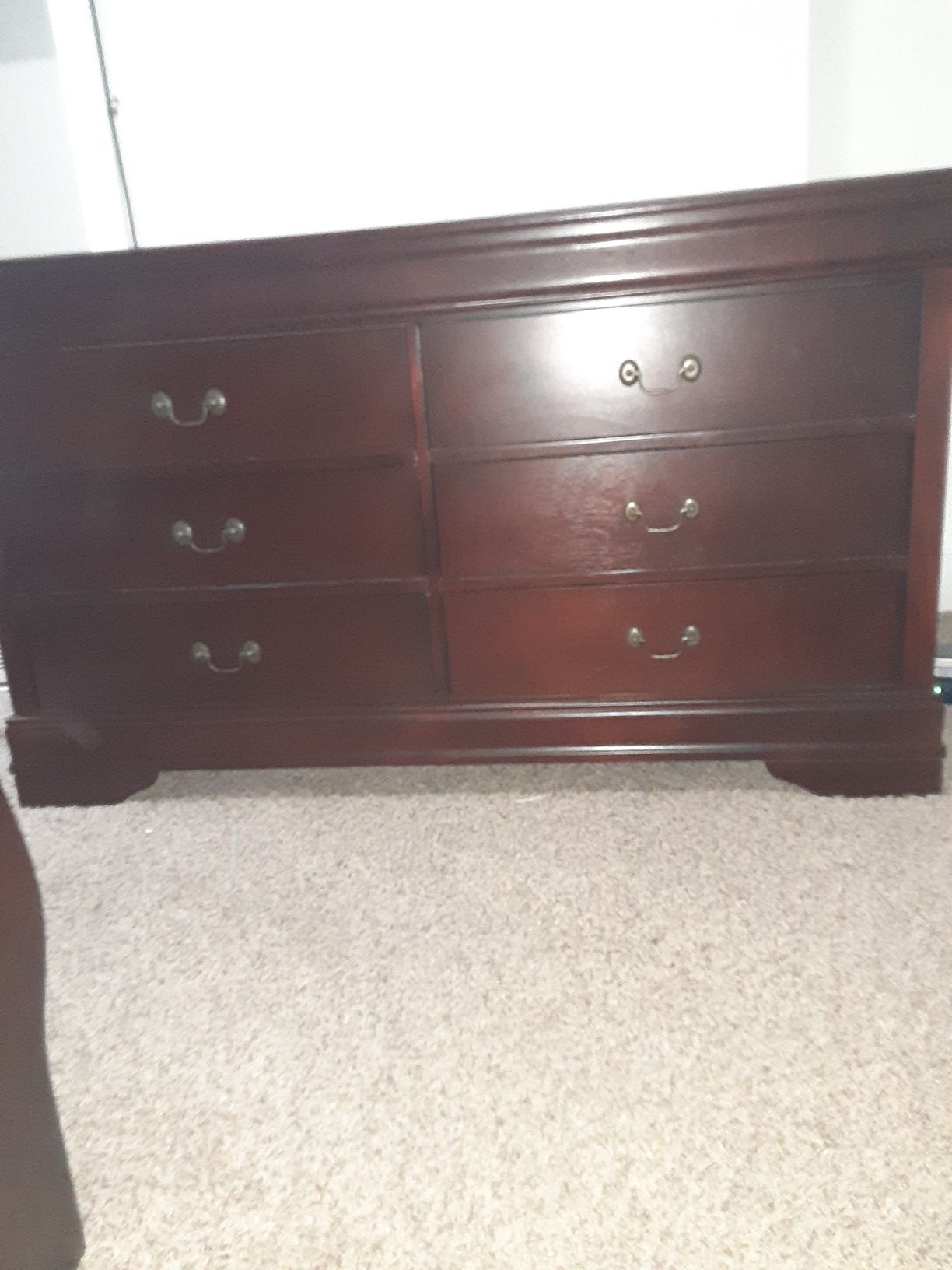 Reddish Brown Louis Phillpe queen size bed frame and dresser