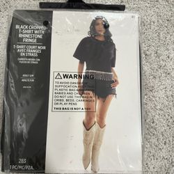 Black Cropped Tshirt w/ Rhinestone Fringe