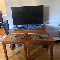 A Wide Tv Stand, 2 Side Tables A 43 Inches Lg Smart Tv 