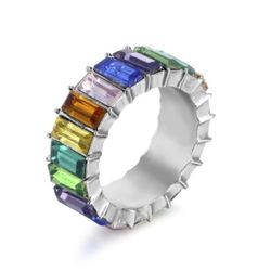 Colorful Rainbow Zircon Wide Rings for Women 8