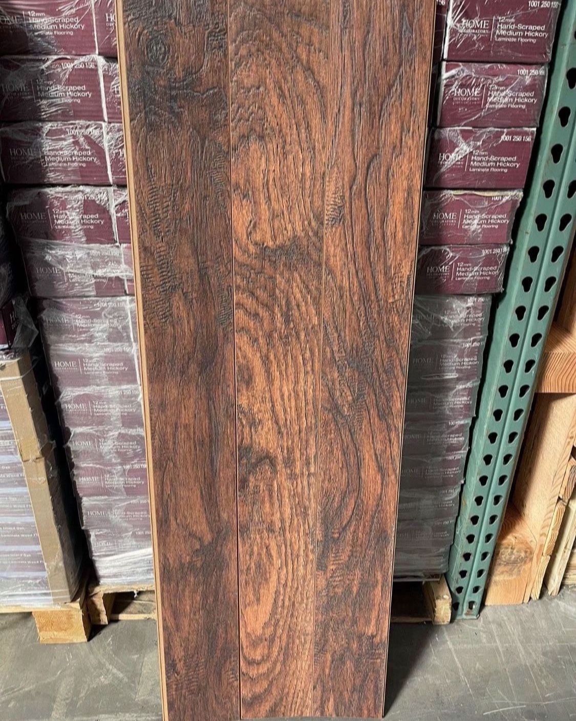 Hand-Scraped Medium Hickory 12 mm Thick x 5-9/32 in. Wide x 47-17/32 in. Length Laminate Flooring