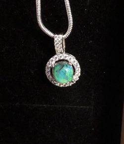 Australian lightning ridge Opal & white topaz accents on a 925 silver pendant hanging on a 925 plated snake chain 0.92ct 6.2x6.1x3.8mm opal