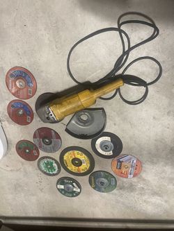 Large Dewalt Grinder With Grinding And Cutting Wheels 