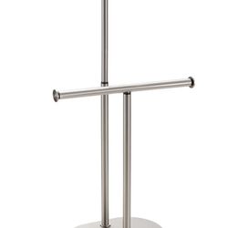 New BVL Stainless Steel Standing Towel Rack 2 Tiers Adjustable Height Floor Towel Drying Rack for Bathoom In Brushed Nickel