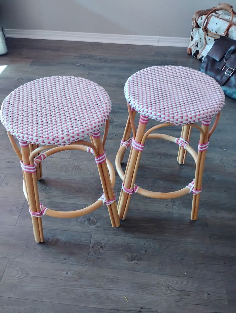 Birch Lane Pink and White Counter Stools (2) - Serena and Lily Dupe
