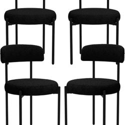 Black Dining Chairs Set of 4, Modern Comfy Boucle Dining Room Chairs with Curved Backrest, Sherpa Upholstered Kitchen Dining Chair with Black Metal Le