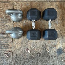 60 Pound Dumbbells + 40 Pound Kettlebells