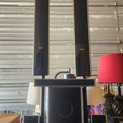 Unique Sony Surround Sound 6 Wired Speaker System, with Subwoofer, Floor Stands Very Hard to Find