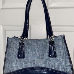 Liz Claiborne Denim & Patent Leather Shoulder Bag – Classic Style
