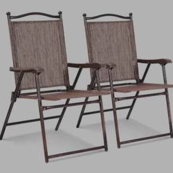 Set of 2 Brown Steel Frame Folding Chairs