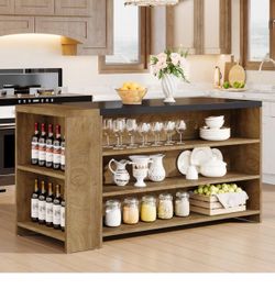 Tribesigns 55" Kitchen Island with Storage, Farmhouse 5-Tier Stationary Island