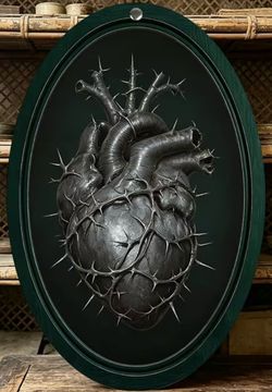 Anatomical Thorn Barbed Wire Hanging Decor 11.8”x7.87” Oval Wooden Sign W/ Back Hook Black & Emerald Green Horror